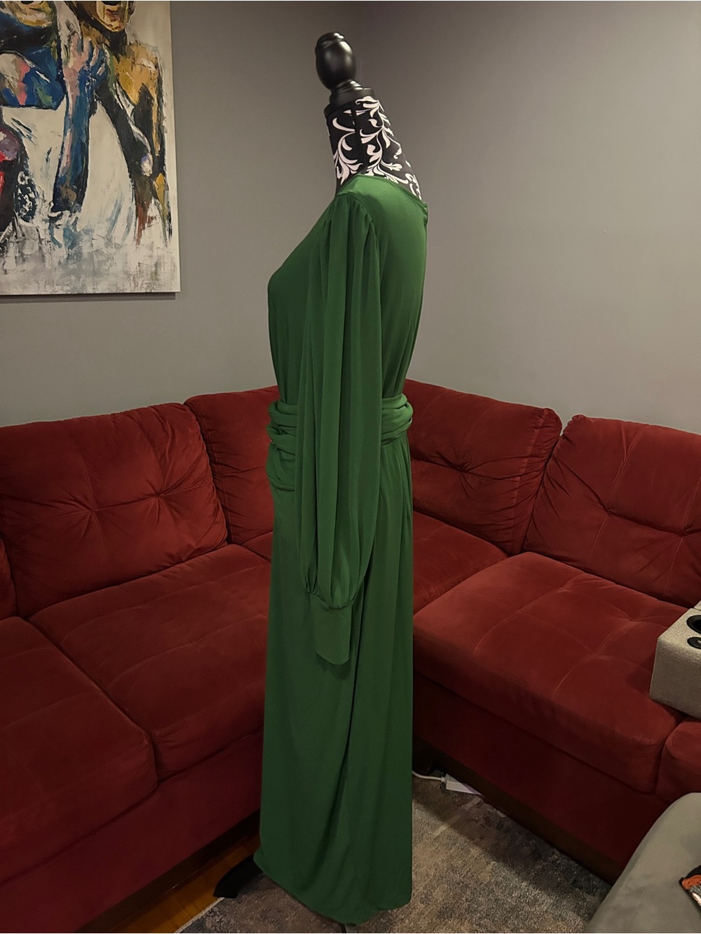 Eloquii Emerald Green Wrap Midi Dress with Bishop Sleeves - Picture 6 of 6